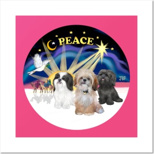 "Christmas Sunrise" Featuring Three Adorable Shih Tzus Posters and Art